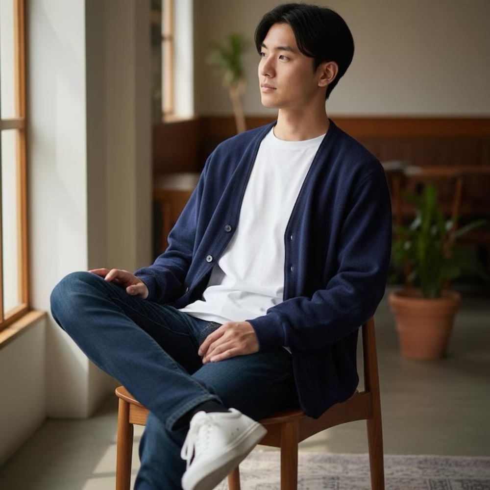 Vintage Men's Cardigan Navy Blue Sweater V-Neck Button Golf Size XL USA Made